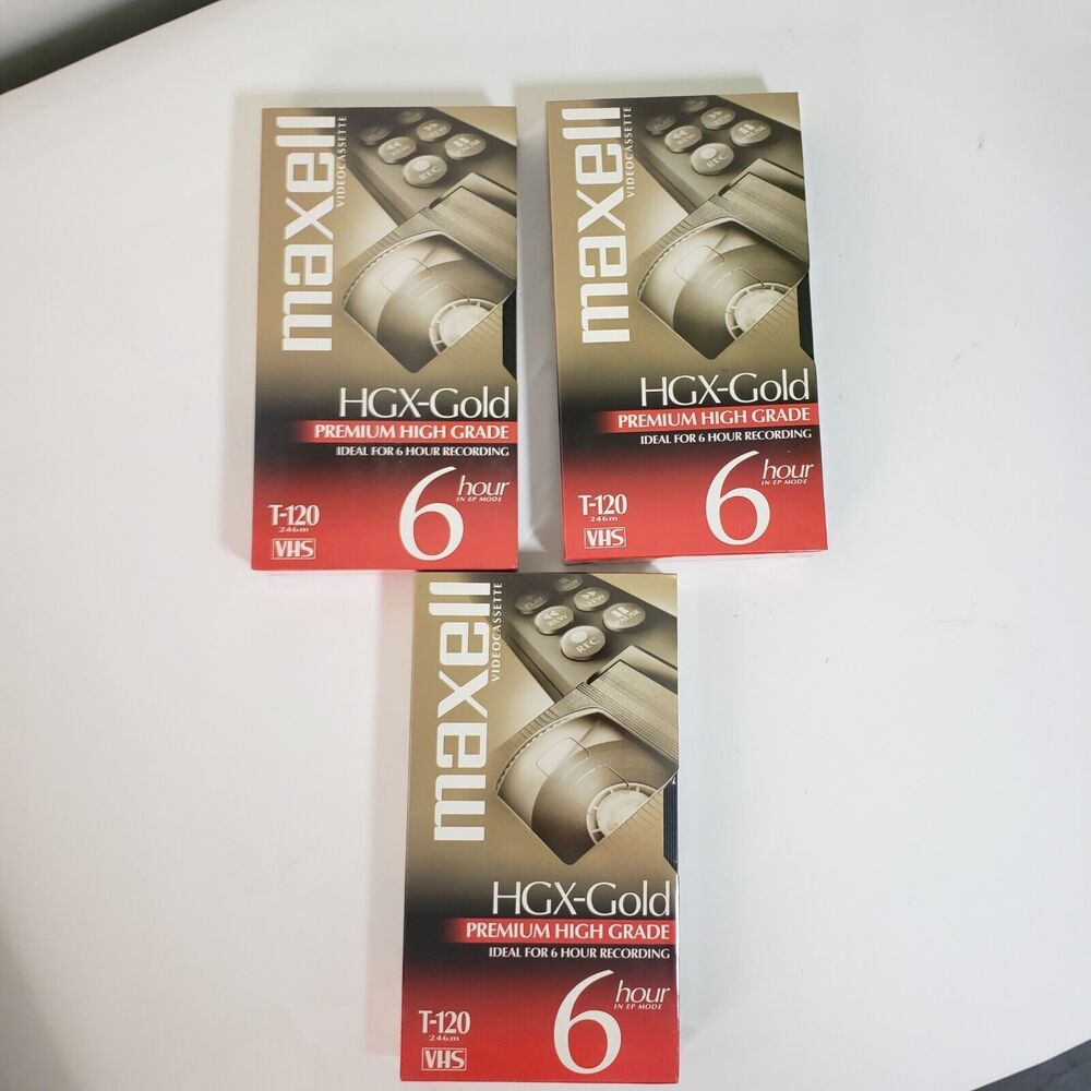3 New Blank Sealed Maxell HGX-Gold T-120 VHS Video Cassettes